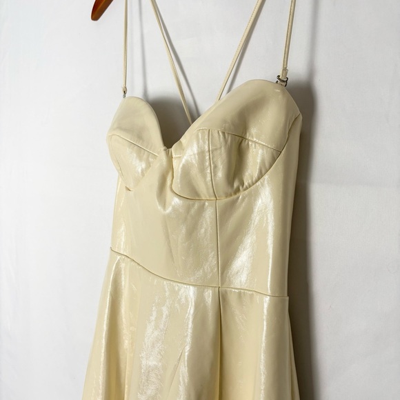 Staud Abstract Midi Swing Dress Faux Leather Cream Yellow Size 2 - Picture 3 of 8